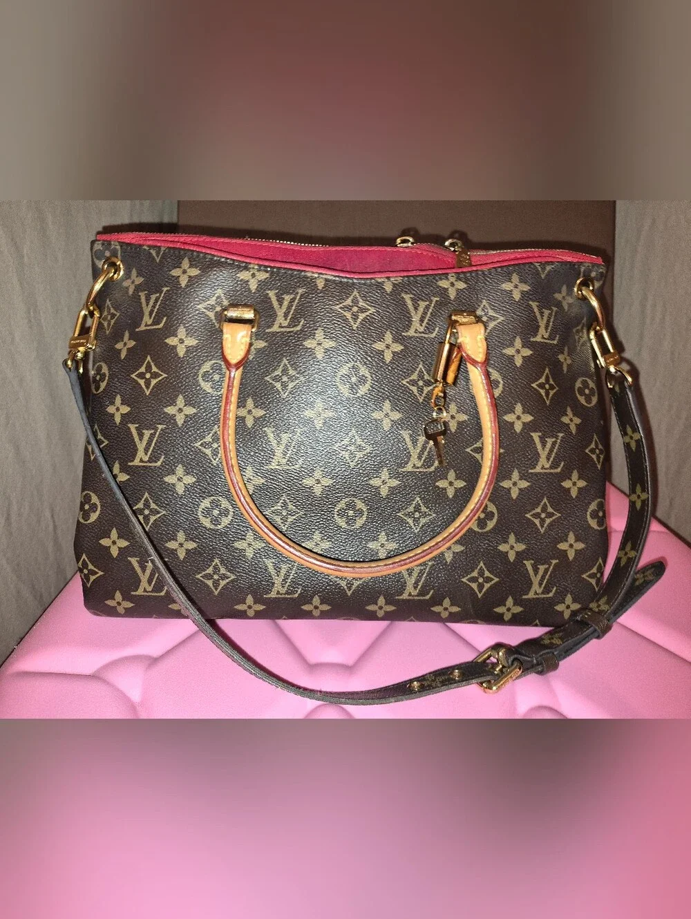 Louis Vuitton Pallas Monogram Shoulder Bag with Cerise Interior